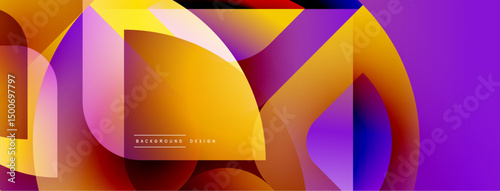 Abstract vibrant design features overlapping shapes. Gradient colors blend smoothly, creating dynamic visual effect. Modern aesthetic.