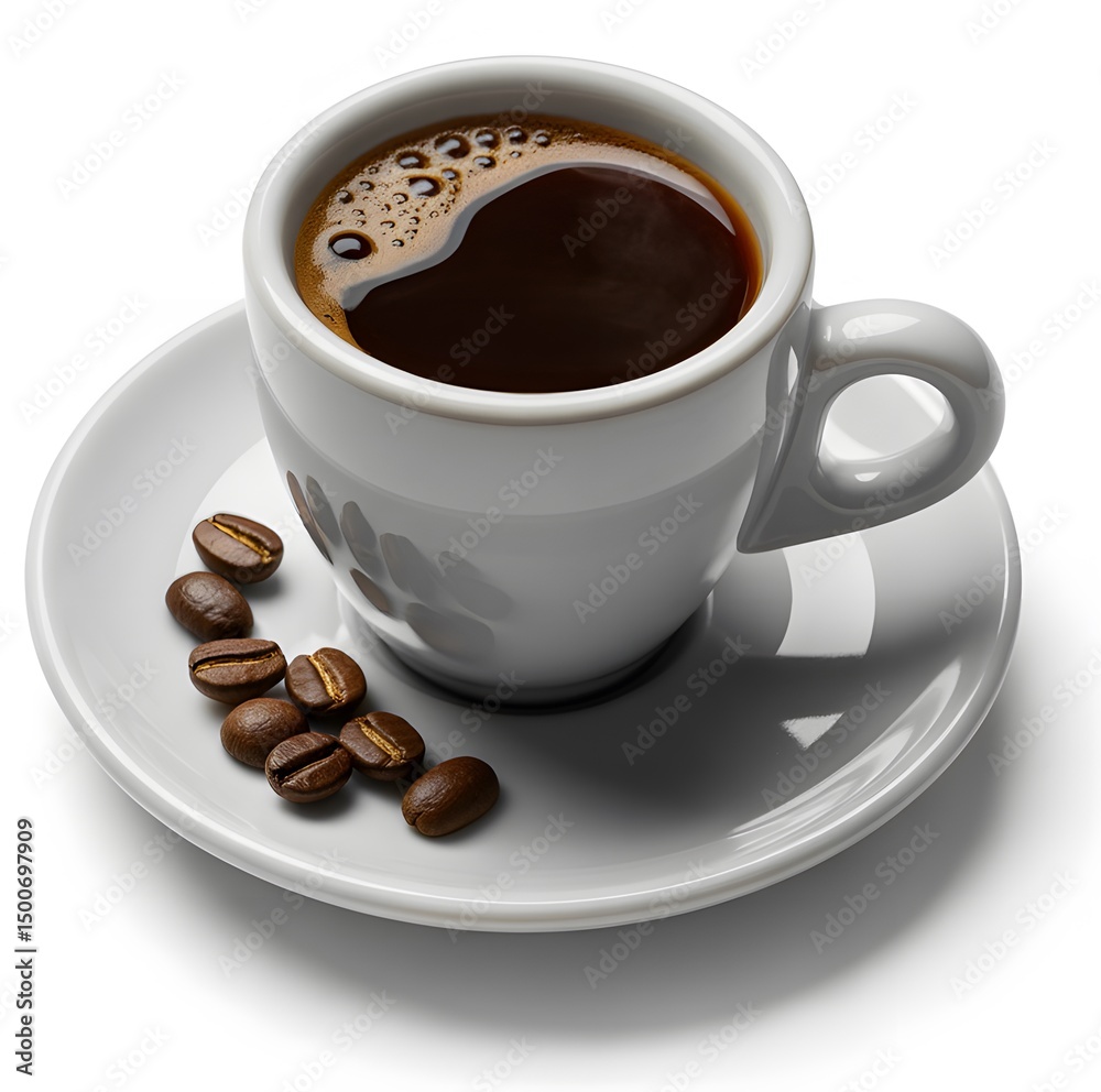 Fototapeta premium Elegant Coffee Cup with Beans on White Saucer