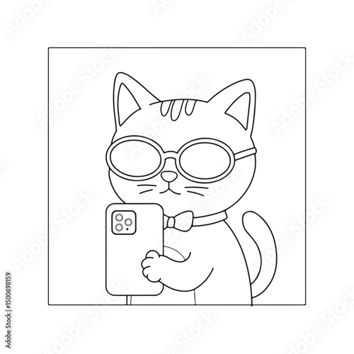 illustration art cute cat doing mirror selfie 