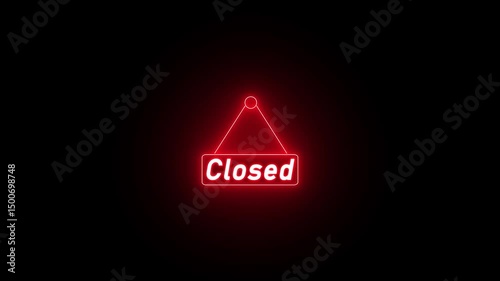 Glowing hanging close sign animation. Neon effect closed sign animation.