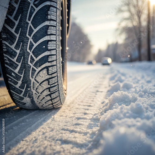 Winter Tire Tread on Snowy Road, Winter Driving Safety, Snow Traction Winter tires, snow driving