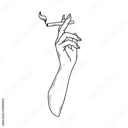 illustration art hand drawn hand holding cigarette tattoo and t-shirt design