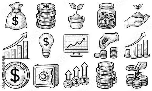 Hand Drawn Financial Growth Icons