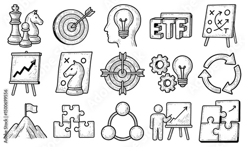 Business Strategy Sketch Icon Set