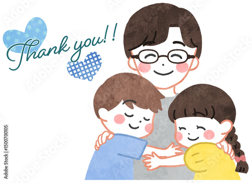 笑顔で子供を抱きしめる母親のイラスト