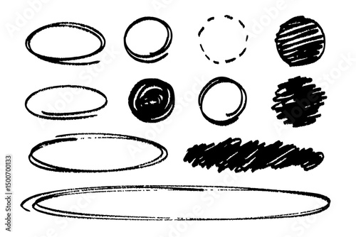 Black Hand-drawn Circle and Oval Frames with Brush Stroke Fill Elements