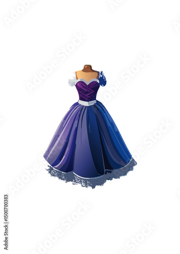 with 2 pairs of high heels, the shoes are blue and purple, In the white room, there is a wardrobe full of women's dresses, a dressing table, and a small pink bed for women. In the white room,