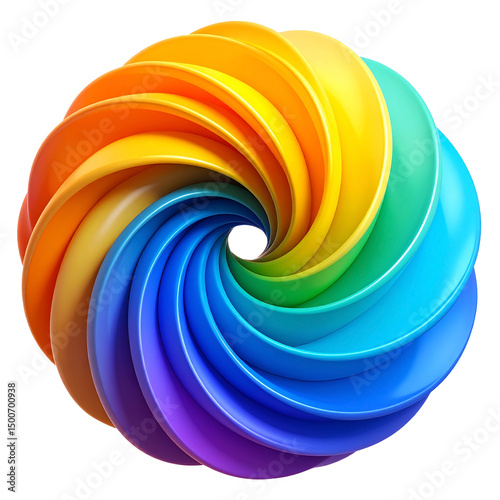 Artistic 3D object featuring a rotating rainbow ring with a fluid look
