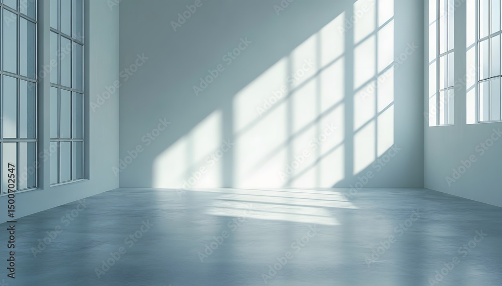 Obraz premium Empty room with large windows and shadows.