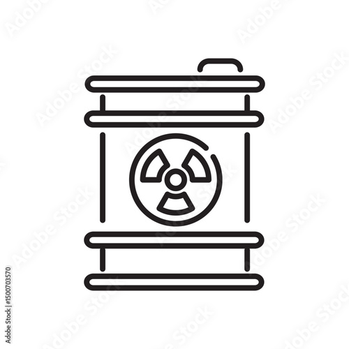 Line icon of a barrel marked with a radioactive symbol, representing hazardous waste. Ideal for safety, disposal, and environmental topics. Vector illustration