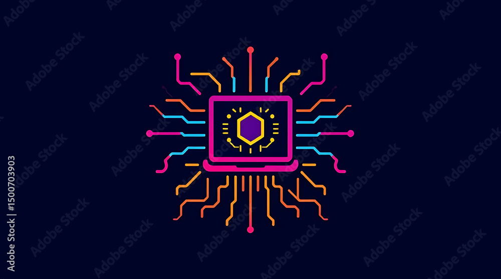 Fototapeta premium Laptop with Hexagon Design