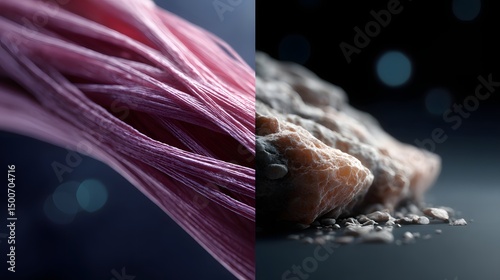 Abstract close-up of organic textures and patterns in contrasting colors.