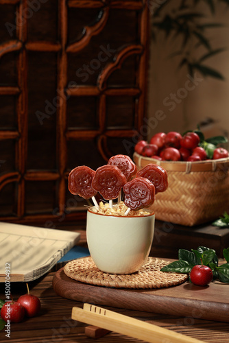 Bild auf Leinwand Hawthorn candied haws indoor photography, children's day snack