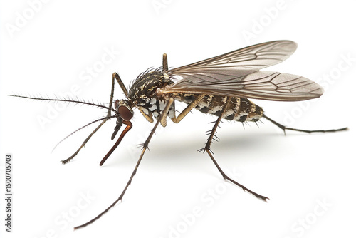 Mosquito with Detailed Wings and Legs Isolated on White