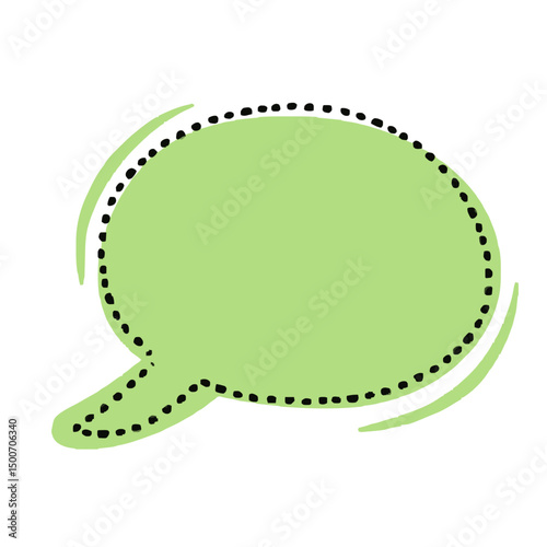 Green cartoon speech bubble with tail and dotted outline for cute dialog designs
