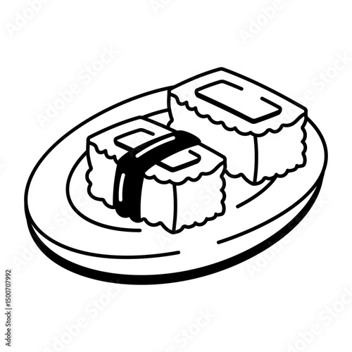 A doodle style icon of spam musubi