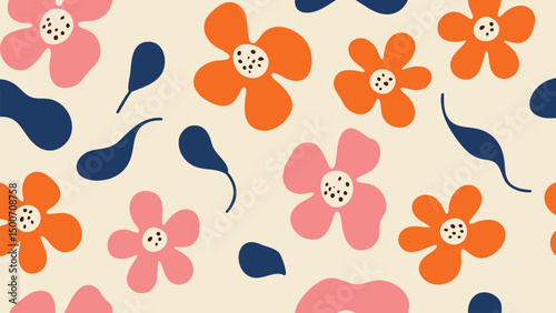 Seamless pattern of abstract hand drawn flowers in a minimalist vintage style. Elegant floral vector illustration perfect for textile design, wallpaper, packaging, stationery, and background.