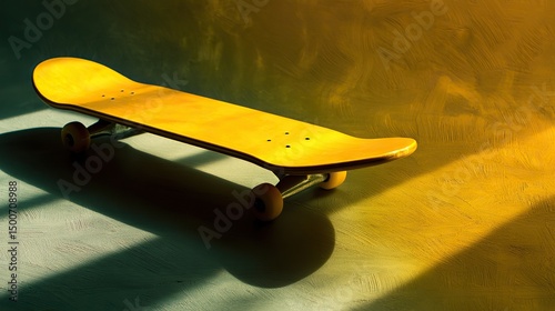 Yellow skateboard on abstract background, symbolizing dynamic urban lifestyle