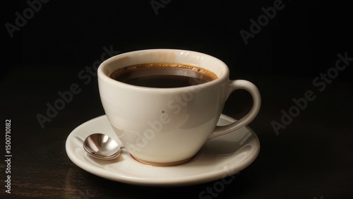 White coffee cup filled with dark coffee. photo