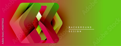 Abstract geometric shapes overlap, creating vibrant color gradient. Red transitions to green, modern design element.
