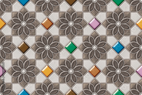 Fototapeta Naklejka Na Ścianę i Meble -  Home decorative 3d elevation wall tiles design, Seamless Ceramic Tiles Designs, Seamless Ceramic Wall tiles design Natural Stone Bricks wallpaper design Home decorative 3d elevation Background.