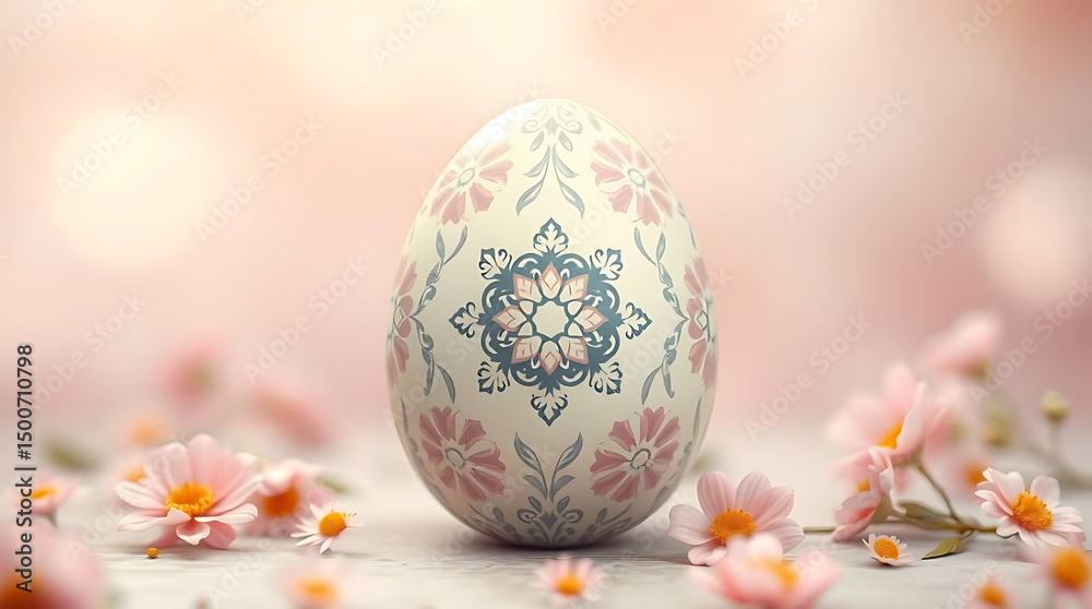 Fototapeta premium Decorated Easter Egg with Pink Flowers