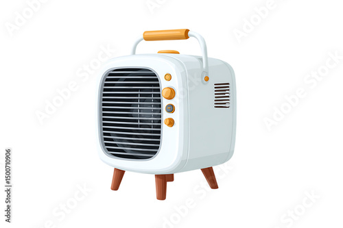 Portable Retro-Styled Mini Air Cooler and Fan with Wooden Legs isolated on transparent background , cutout	 photo