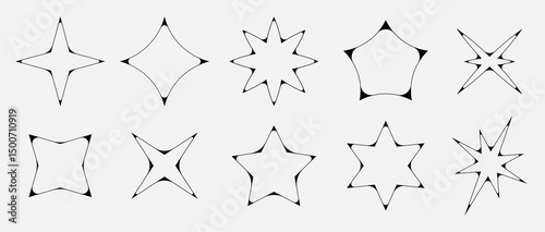 Thin line aesthetic star icon set. Twinkle and bursts forms