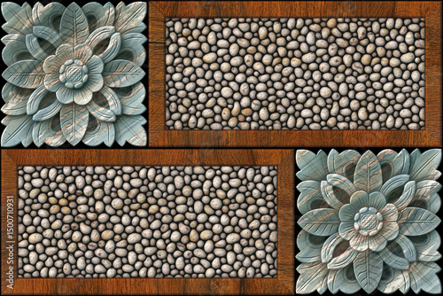 Fototapeta Naklejka Na Ścianę i Meble -  Home decorative 3d elevation wall tiles design, Seamless Ceramic Tiles Designs, Seamless Ceramic Wall tiles design Natural Stone Bricks wallpaper design Home decorative 3d elevation Background.