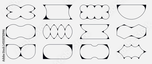 Abstract geometric shapes collection. Modern brutal graphic elements with thin line aesthetic