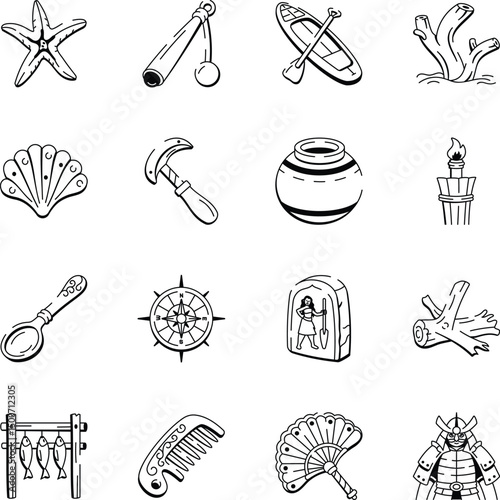 Pack of Hand Drawn Style Hawaii Icons 
