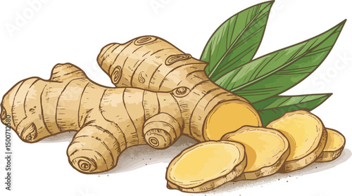 Fresh Ginger Root Illustration Vibrant Vector Design for Backgrounds