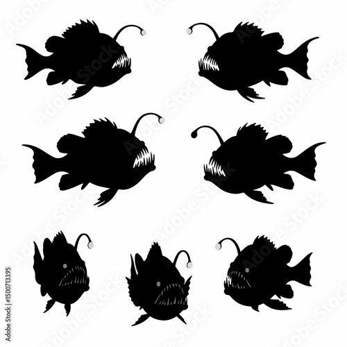 Anglerfish Silhouette Deep Sea Creature Scary Marine