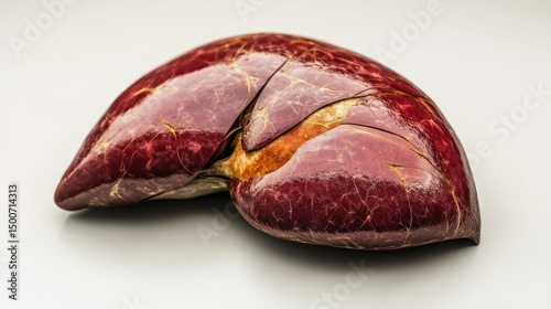 Disected liver model, studio shot, white background, medical illustration