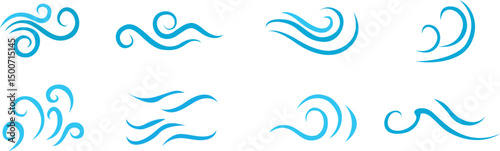 Blue waves icon vector set. Wave illustration sign collection. ocean symbol. water, smoke flow art, Vector Illustration.