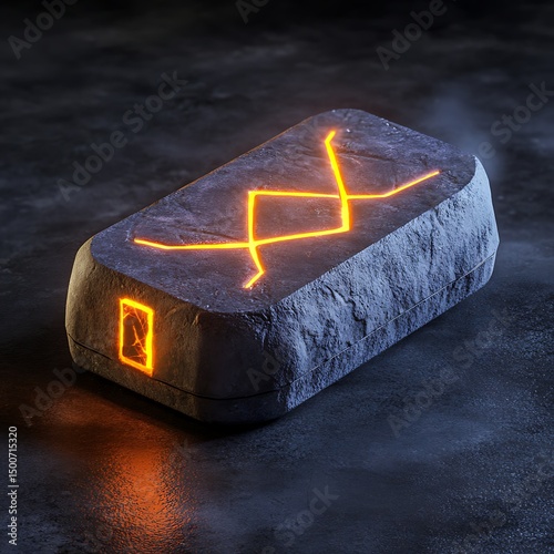 Hovering power bank shaped like a magical rune stone