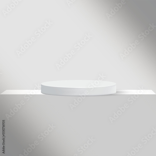 White color Abstract minimal 3D rendered product sale podium background design with shadow overlay and window effect. Social media product sale empty podium design. Backdrop studio background. 