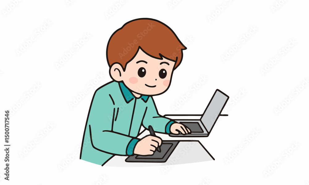 cute businessman sitting with laptop computer cartoon illustration cute businessman sitting with laptop computer cartoon illustration