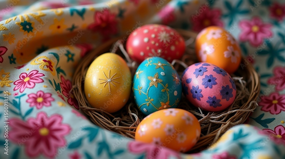 Fototapeta premium easter eggs in a basket