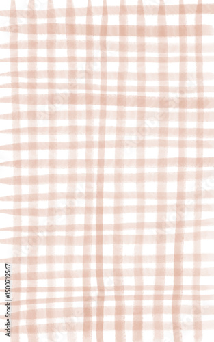 Background with hand painted terracota orange plaid check watercolor stripes. Rough shapes for summer, italian design, menu, web, banners