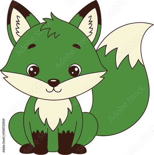 cute green fox, adorable animal cartoon, big eyes, detailed digital illustration, whimsical style, vibrant colors, soft textures, charming character design, award winning 3d rendering
