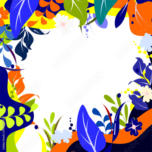 Colorful frame with abstract botanical leaves