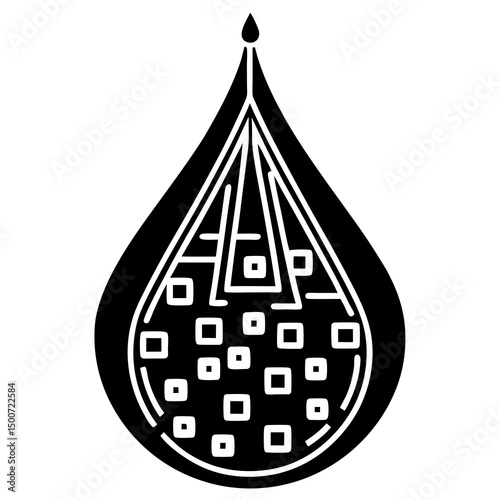 Liquid Drop Converting to Digital Bits vector illustration
