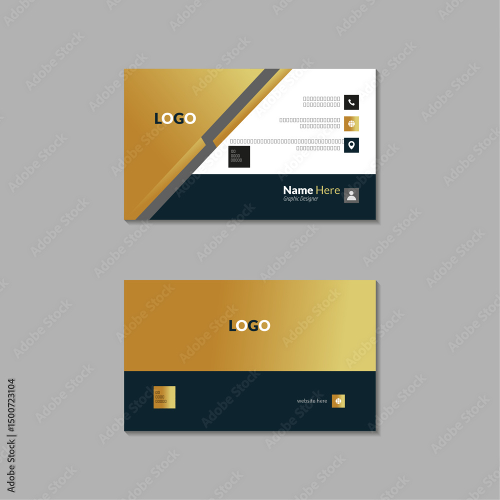 Fototapeta premium Golden and Black color, Modern and Luxury business card, Vector illustration, Clean Business Card Template.