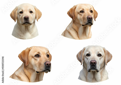 Yellow Labrador Retriever 4 Beautiful Portraits isolated on transparent background