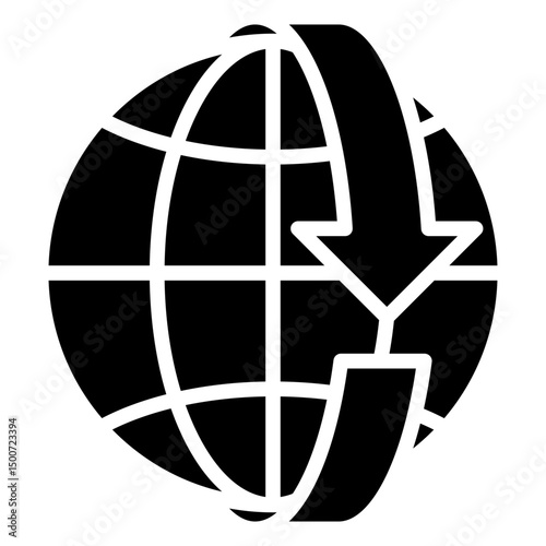 Longitude - Glyph Black Fill Silhouette Icon - Globe with red arrows indicating vertical lines, symbolizing the longitude system used in global navigation