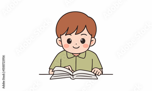 cute boy studying cartoon illustration