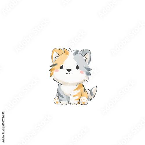 Cute cartoon chibi dog, painting illustration