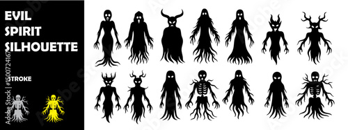 Evil Spirit Silhouette Vector Set – Ghosts, Demons, and Spooky Supernatural Shapes