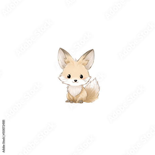 Cute cartoon chibi fox, painting illustration